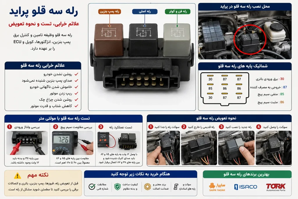 مراحل تعویض رله سه قلو پراید